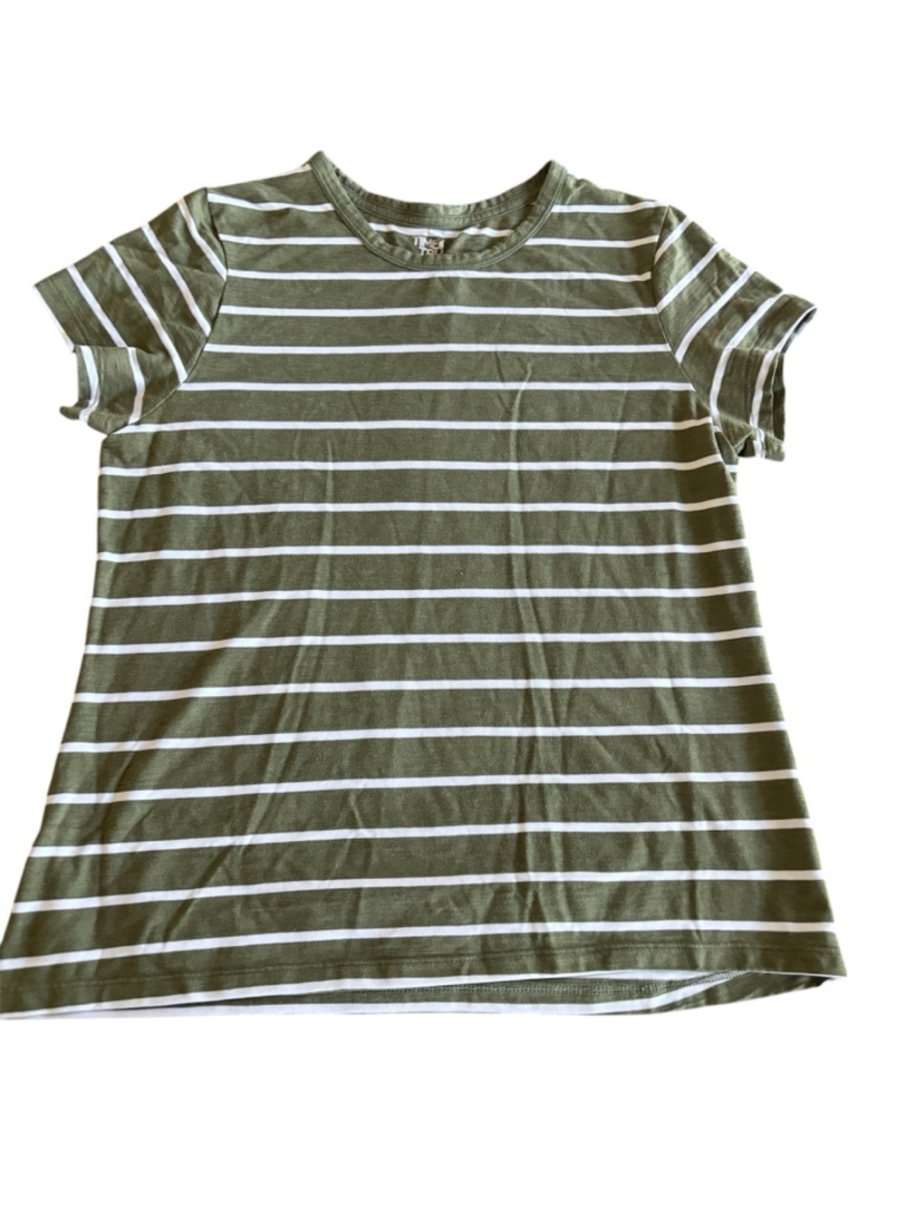 Time and Tru Olive & White Striped Crew Tee